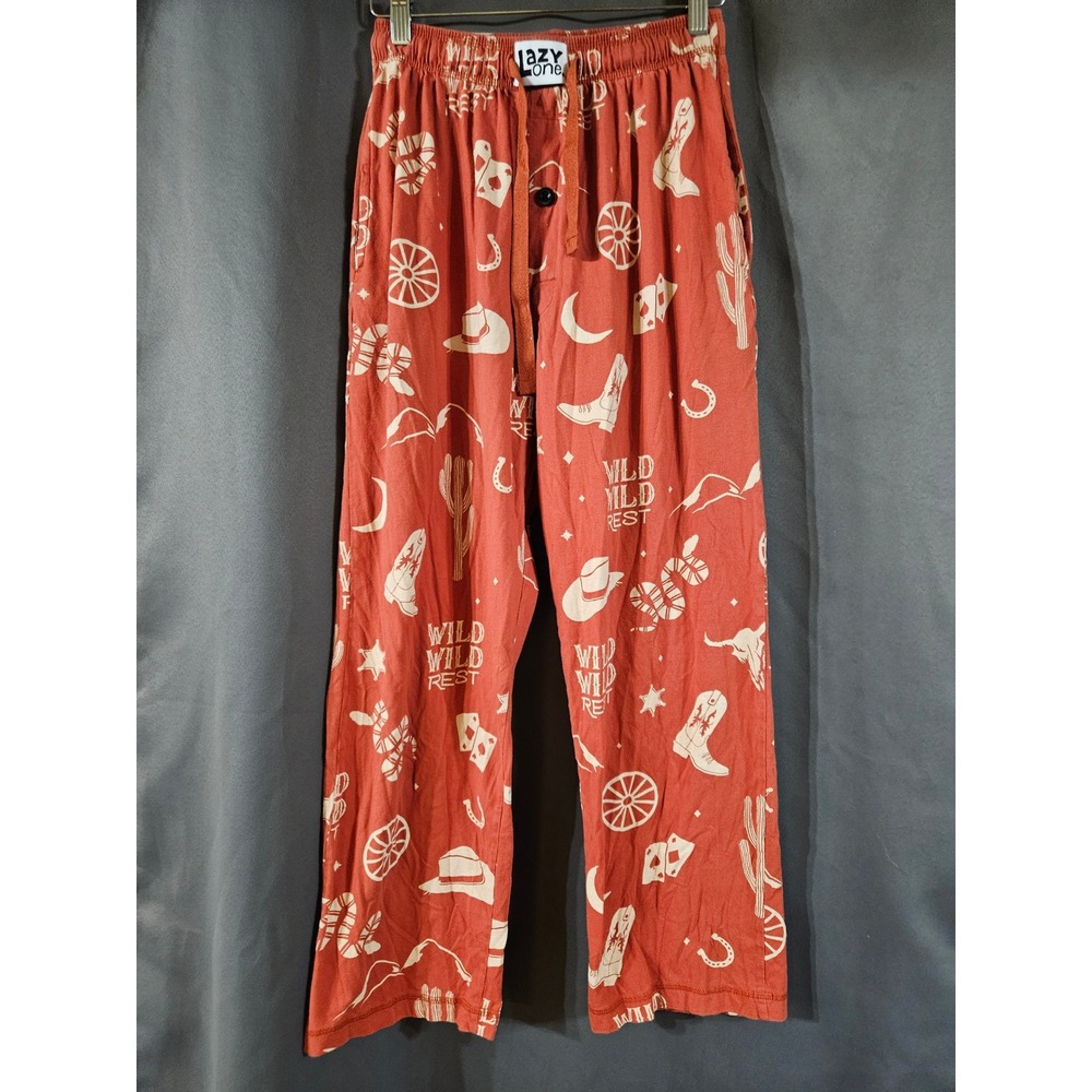 Lazy‎ One Wild Wild Rest Pajama Pants Rust Orange Western Print Unisex XS Cotton